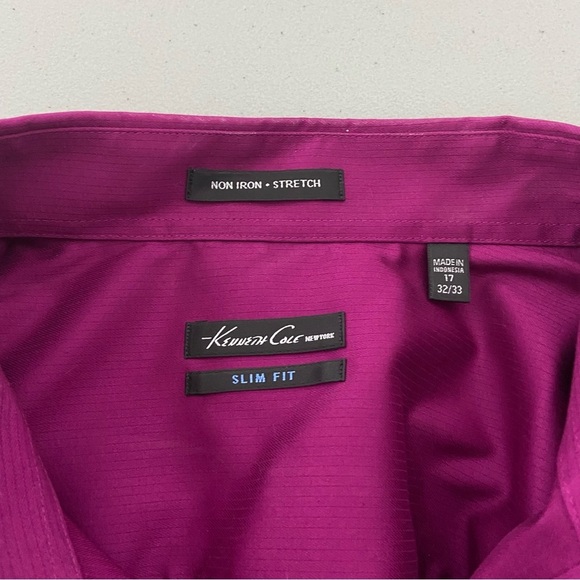 Kenneth Cole Slim Fit Non Iron Men's Dress Shirt Button Down Fuschia 17 32/33 - Picture 4 of 6